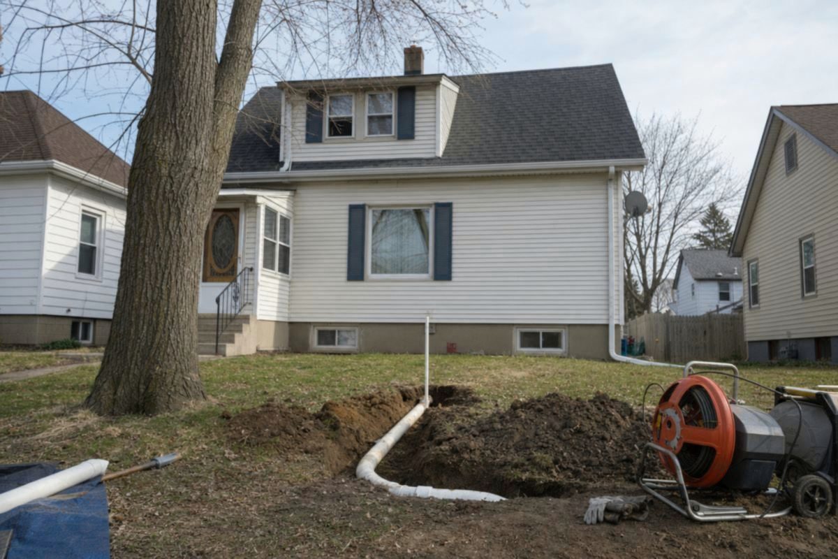 A Midwest frame house with a full basement, like many homes a repipe in Illinois is done in