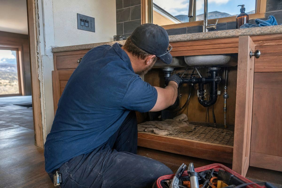 A one-story ranch house on a crawl space in a Mountain West town, like many homes a repipe in Alaska is done in